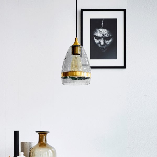 Copper Handblown Grey Glass Pendant Light