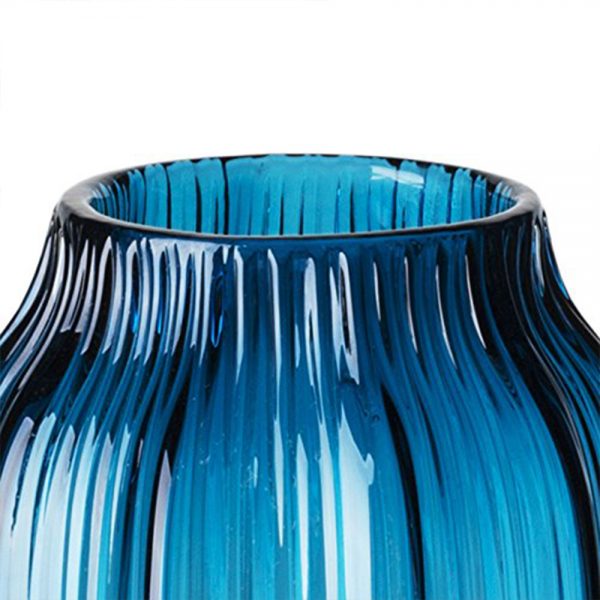 Blue Glass Flower Vase With Ribble Effect