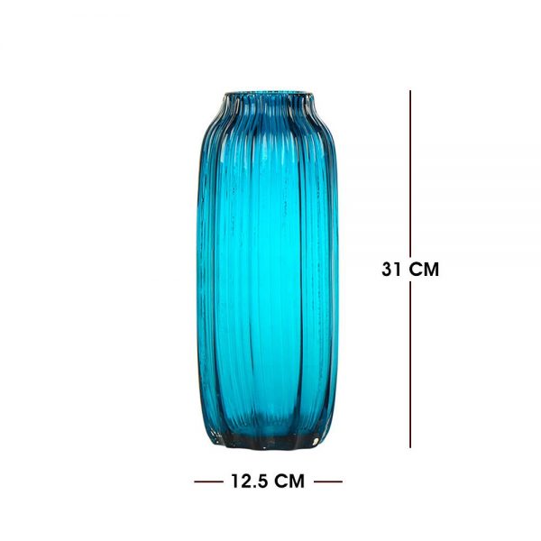 Blue Glass Flower Vase With Ribble Effect