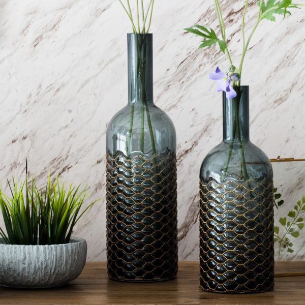 Grey Glass Vase New Brass Collection for Home Decoration