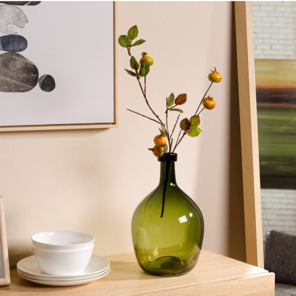 Green Glass Vase For Flower Decoration- Glossy