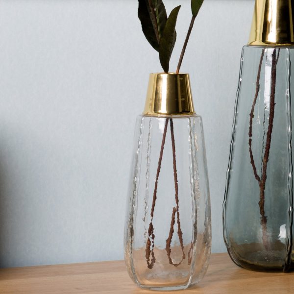 Art Glass Flower Vase with Brass Ring - Image 2