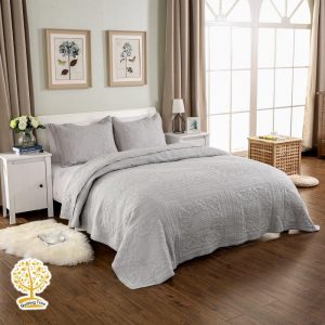 Light Grey Quilted  Bedspread In Cotton