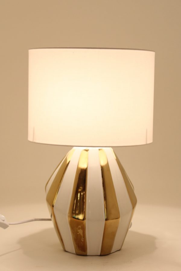 White Gold Stripped Ceramic Table Lamp