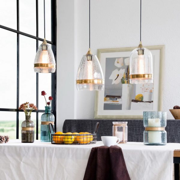 Casamotion Clear Round Roof With Copper Brass Ring Handblown Glass Pendant Light