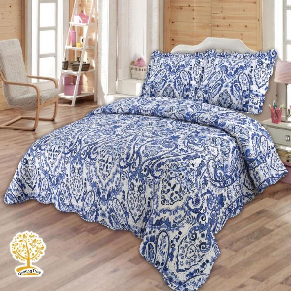 Blue Paisley Quilted Bedspread cum Quilt