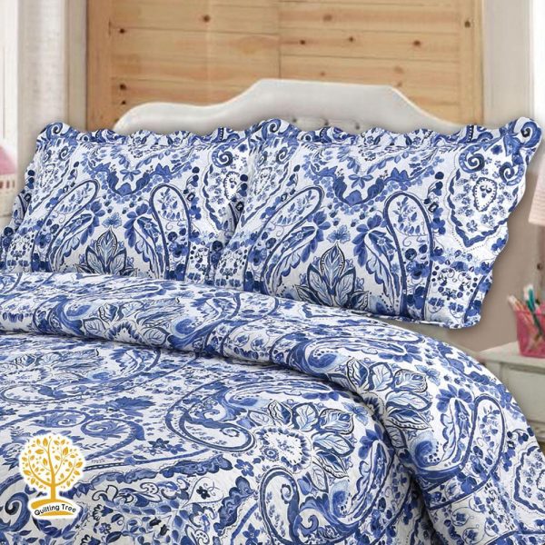 Blue Paisley Quilted Bedspread cum Quilt