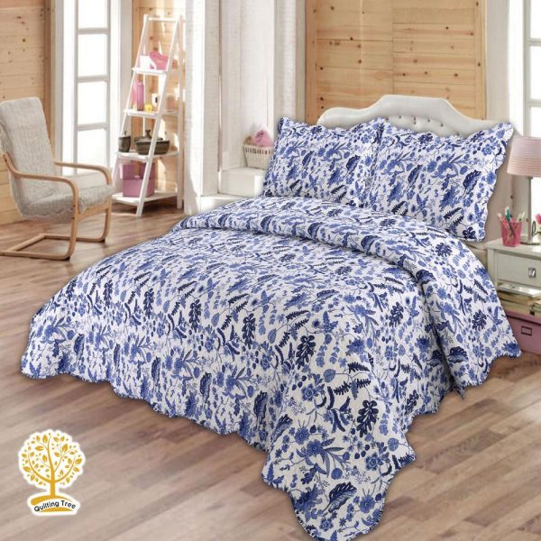 Blue Floral Quilted Bedspread Cum Quilt