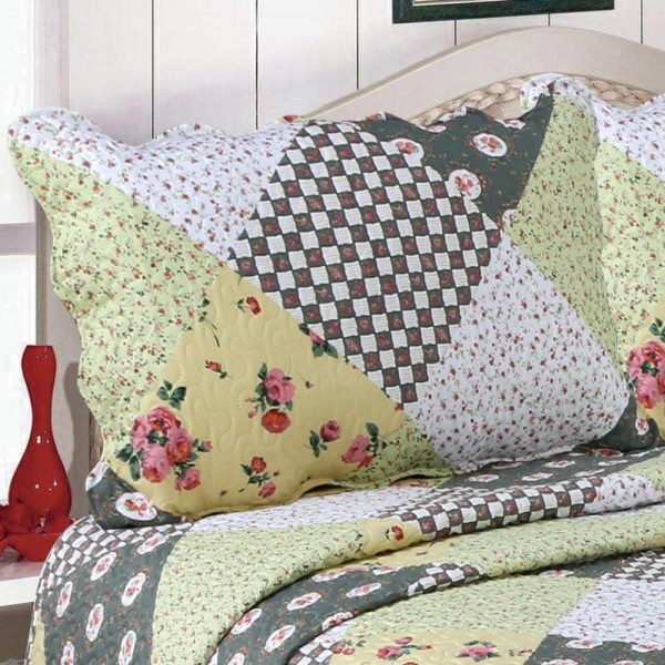 Green Checks Quilted Bedspread