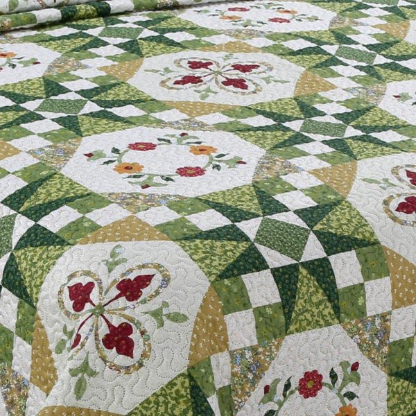 Green Traditional Floral Bedspread With Two Pillow cases