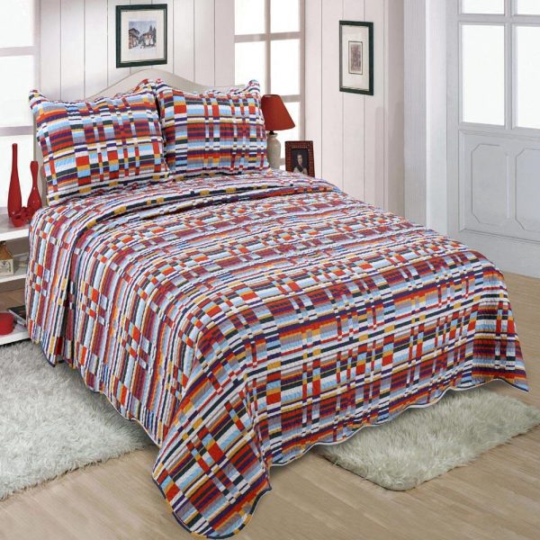 Multicolor Stripes Quilted Bedspread