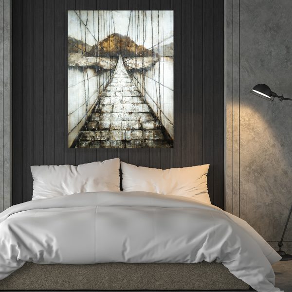 Bridge Leading To Mountain Painting On Wood - Image 3