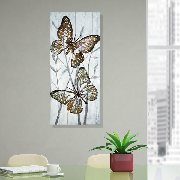 Beautiful 3D Butterfly Metal Painting On Wooden Panel