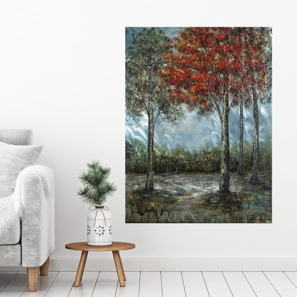 trees in the woods metal painting
