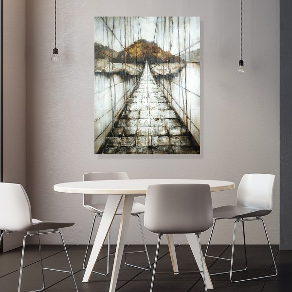 Bridge Leading To Mountain Painting On Wood