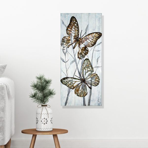 Beautiful 3D Butterfly Metal Painting On Wooden Panel