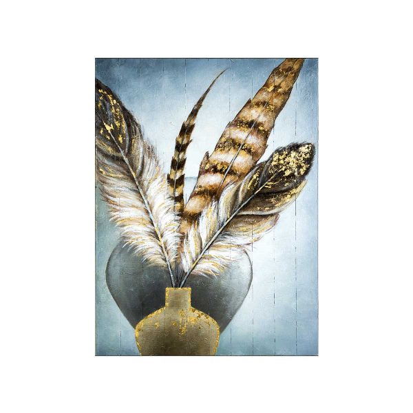 Vase With Feathers Wall Painting In Metal