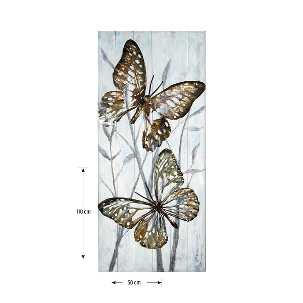 Beautiful 3D Butterfly Metal Painting On Wooden Panel