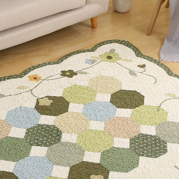 Green Hexagon Patchwork Rug In Cotton