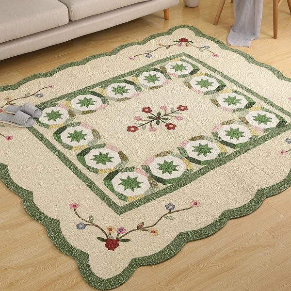 Green Cotton Patchwork Rug In Contemporary Style