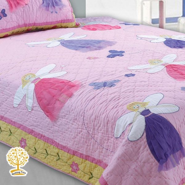 Fairy Pink Quilted Bedspread/ Blanket With Pillowcase