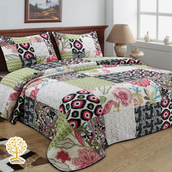 geometric and floral patchwork bedspread cum quilt