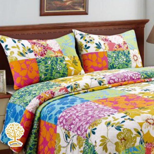 vibrant floral patchwork bedspread cum quilt