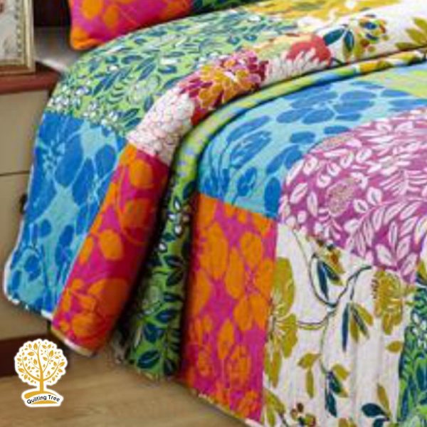 vibrant floral patchwork bedspread cum quilt