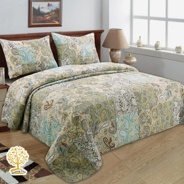 green paisley patchwork bedspread cum quilt