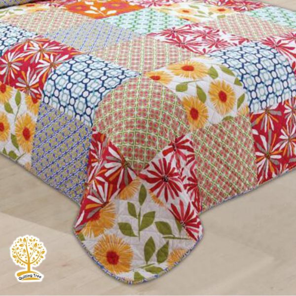 multicolor floral patchwork bedspread cum quilt
