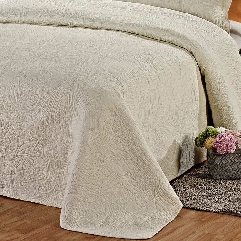 Cream Quilted Embroidery Bedspread In Cotton All Home Living