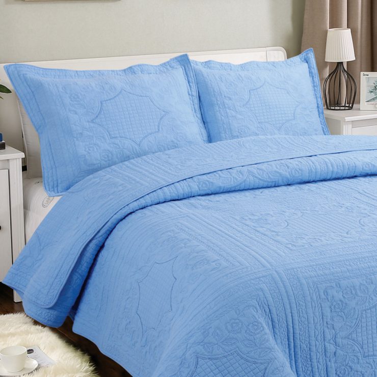 Blue Cotton Quilted BedspreadBedcover All Home Living