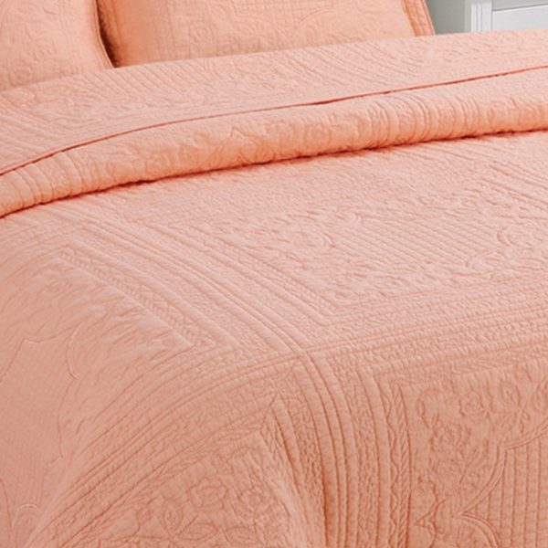 Peach Cotton Embroidery Bedspread Quilted In Cotton - Image 3