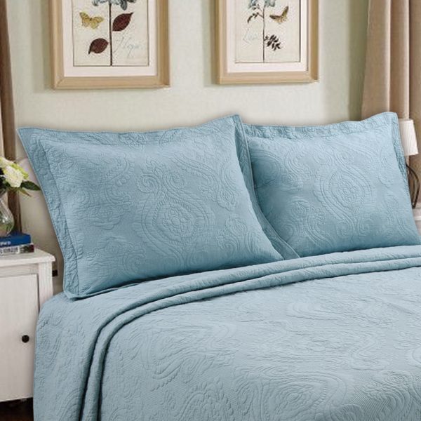Teal Blue Quilted Bedspread In Cotton - Image 4