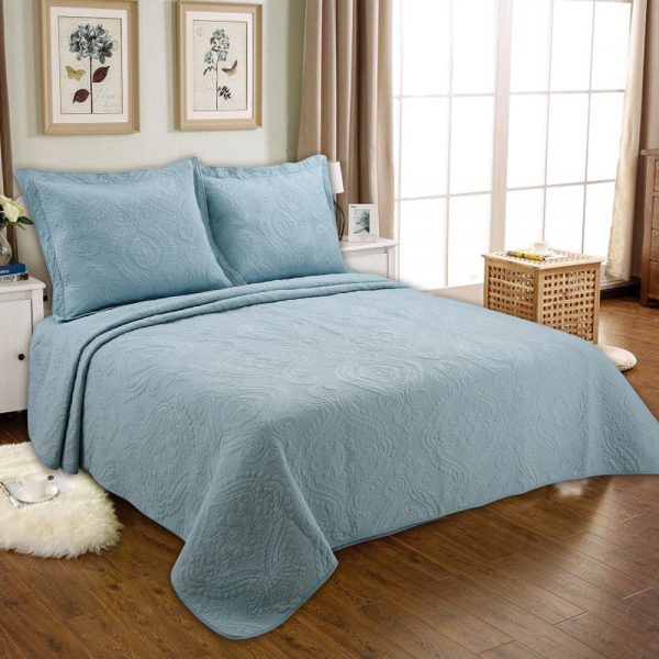 Teal Blue Quilted Bedspread In Cotton