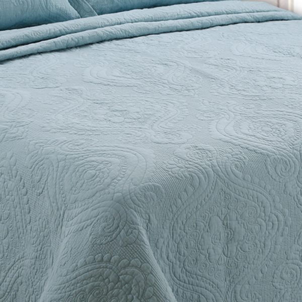 Teal Blue Quilted Bedspread In Cotton - Image 3
