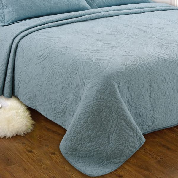 Teal Blue Quilted Bedspread In Cotton - Image 2