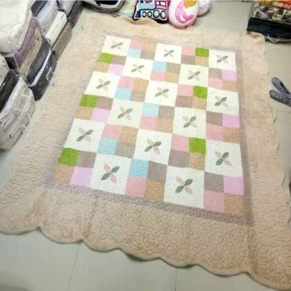 Beige Contemporary Patchwork Rug In Velvet