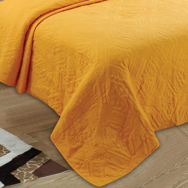Yellow Color Embroidery Quilted Bedspread/ Blanket With Pillow Cover & Cushion Set