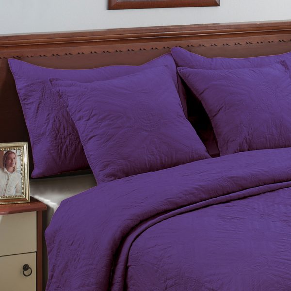Purple Color Embroidery Quilted Bedspread/ Blanket With Pillow Cover &Cushion Set
