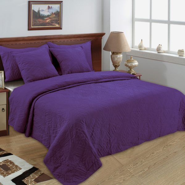 Purple Color Embroidery Quilted Bedspread/ Blanket With Pillow Cover &Cushion Set
