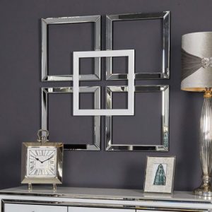 White & Silver Mirrored Geo Mirror Wall Art