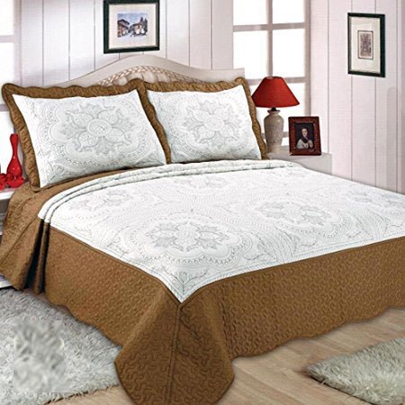 Floral Embroidery Quilted Bedspread