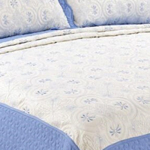 Blue Embroidery Quilted Bedspread - Quilting Tree