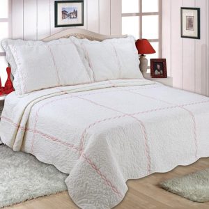 Checks Embroidery Quilted Bedspread