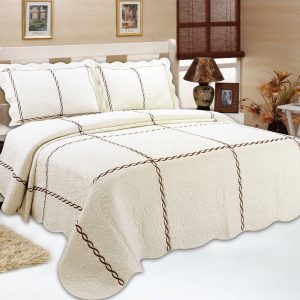 Off White Embroidery Quilted Bedspread