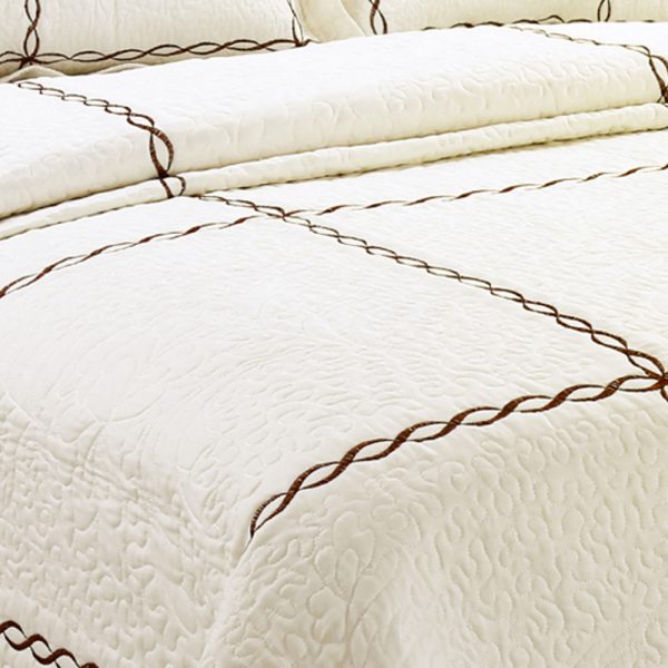 Off White Embroidery Quilted Bedspread