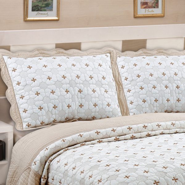 Beige Embroidery Quilted Bedspread