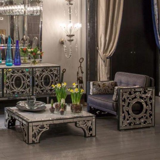 Italian Armchair with Beautiful Venetian Mirrored Side-Pieces
