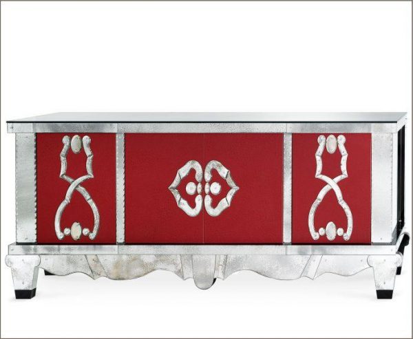 French Art Deco Sideboard With Red Leather Finish